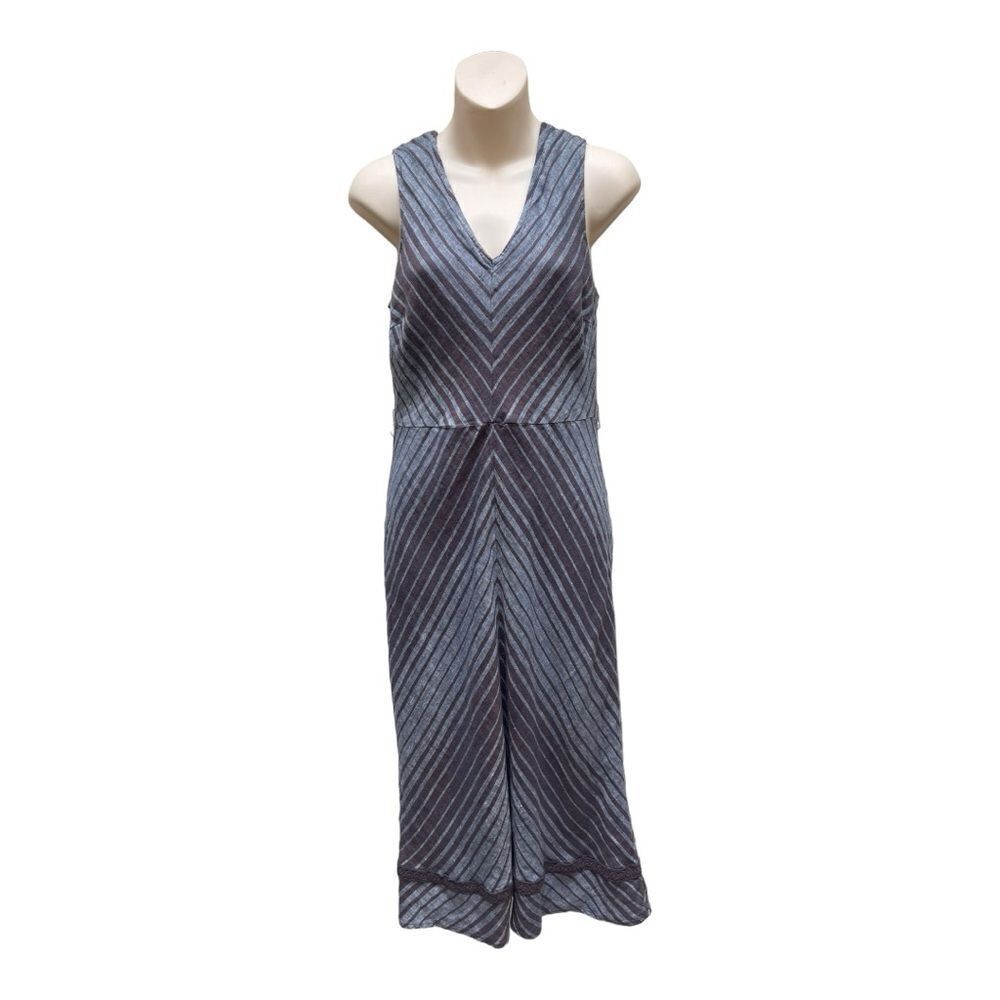 Sundance Brown Allende Linen Sleeveless V-Neck Midi Dress Size 8 Striped Boho